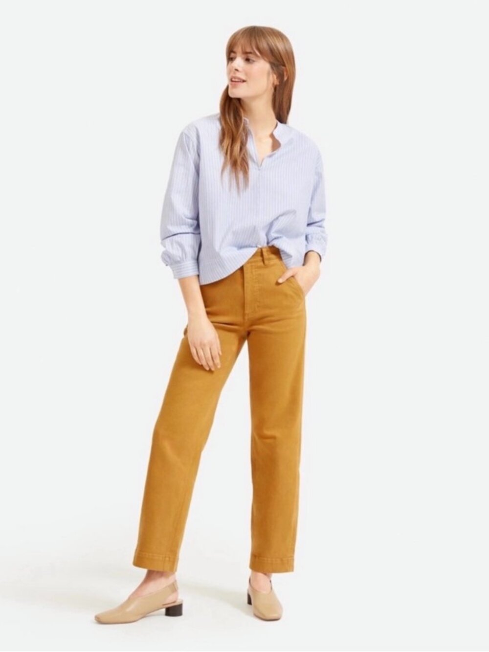 Everlane Cropped Straight Leg Pants‎ Ochre Brown Mustard High Rise Stretch  12